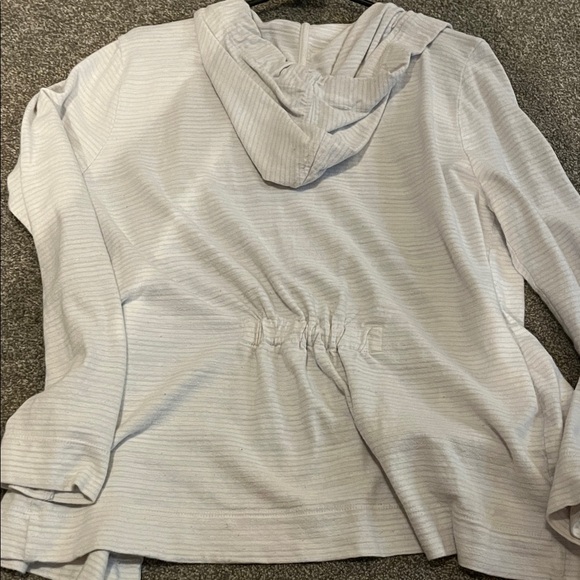 LOFT Soft Gray Striped Hooded Sweater - Picture 4 of 5